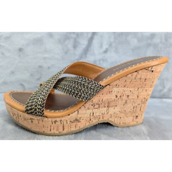 Eric Javits New York woven crisscross cork wedge 4" heels slip on made in Italy - Picture 5 of 8